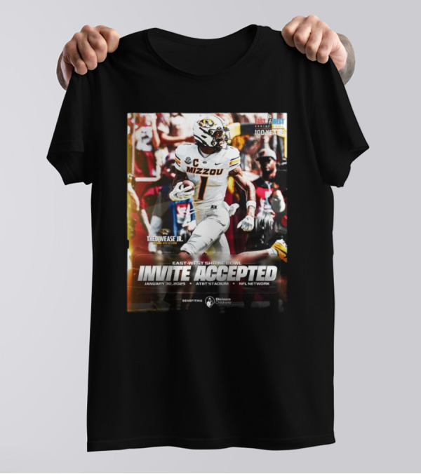 Theo Wease Jr. Mizzou Tigers East-West Shrine Bowl Invite Accepted January 30 2025 AT&T Stadium NFL Network T-Shirt