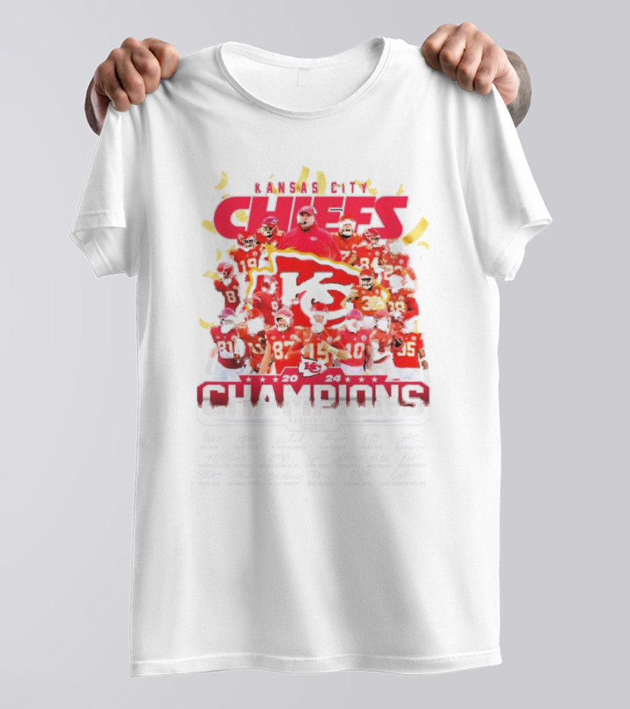 Kansas City Chiefs 2024 AFC Champions Team Signatures Collection T-Shirt