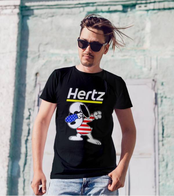Hertz Snoopy Dabbing American Flag Pattern T-Shirt