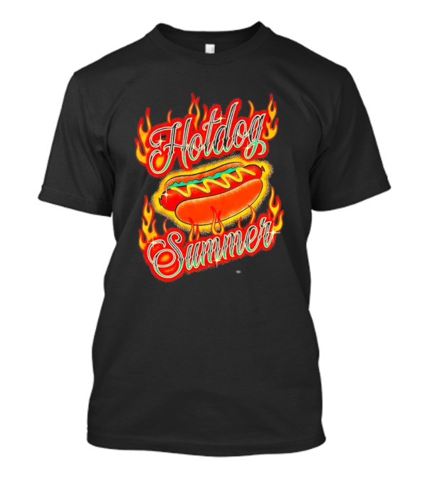 Hotdog Summer Flaming Hotdog Graphic With Fiery Flames T-Shirt