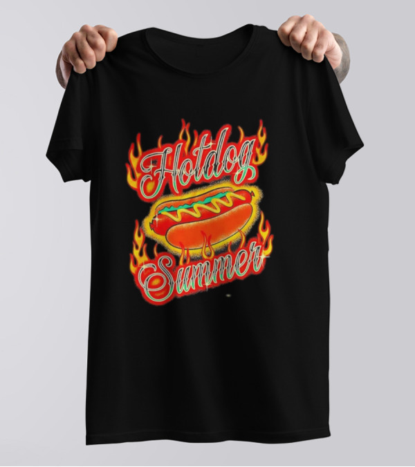 Hotdog Summer Flaming Hotdog Graphic With Fiery Flames T-Shirt