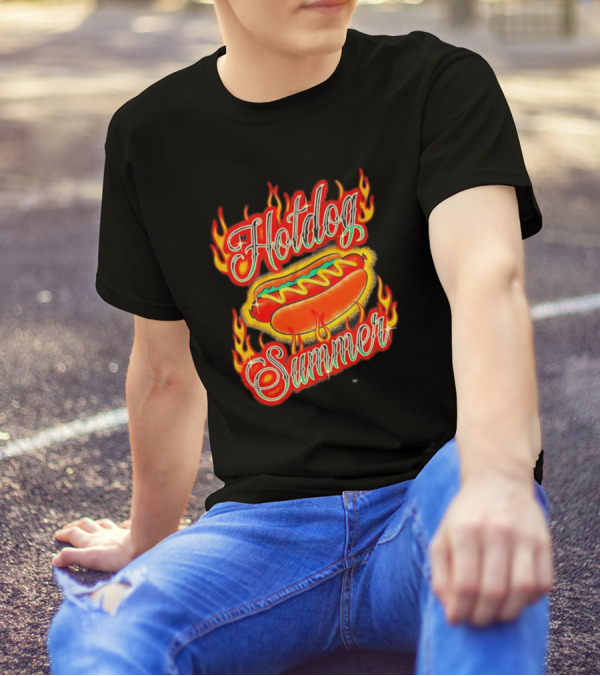 Hotdog Summer Flaming Hotdog Graphic With Fiery Flames T-Shirt
