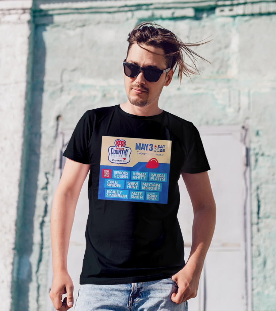 I Heart Country Festival 2025 Lineup Featuring Brooks & Dunn Thomas Rhett Rascal Flatts May 3 Austin TX T-Shirt