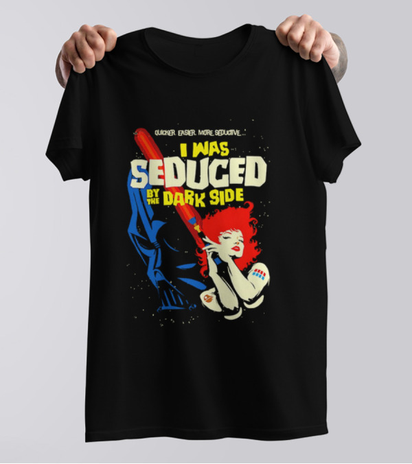 I Was Seduced By The Dark Side Cartoon Darth Vader And Redhead Woman T-Shirt