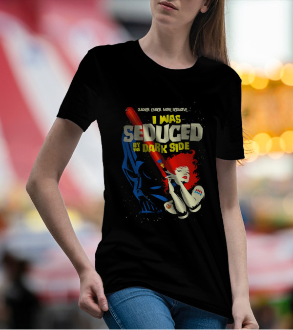 I Was Seduced By The Dark Side Cartoon Darth Vader And Redhead Woman T-Shirt