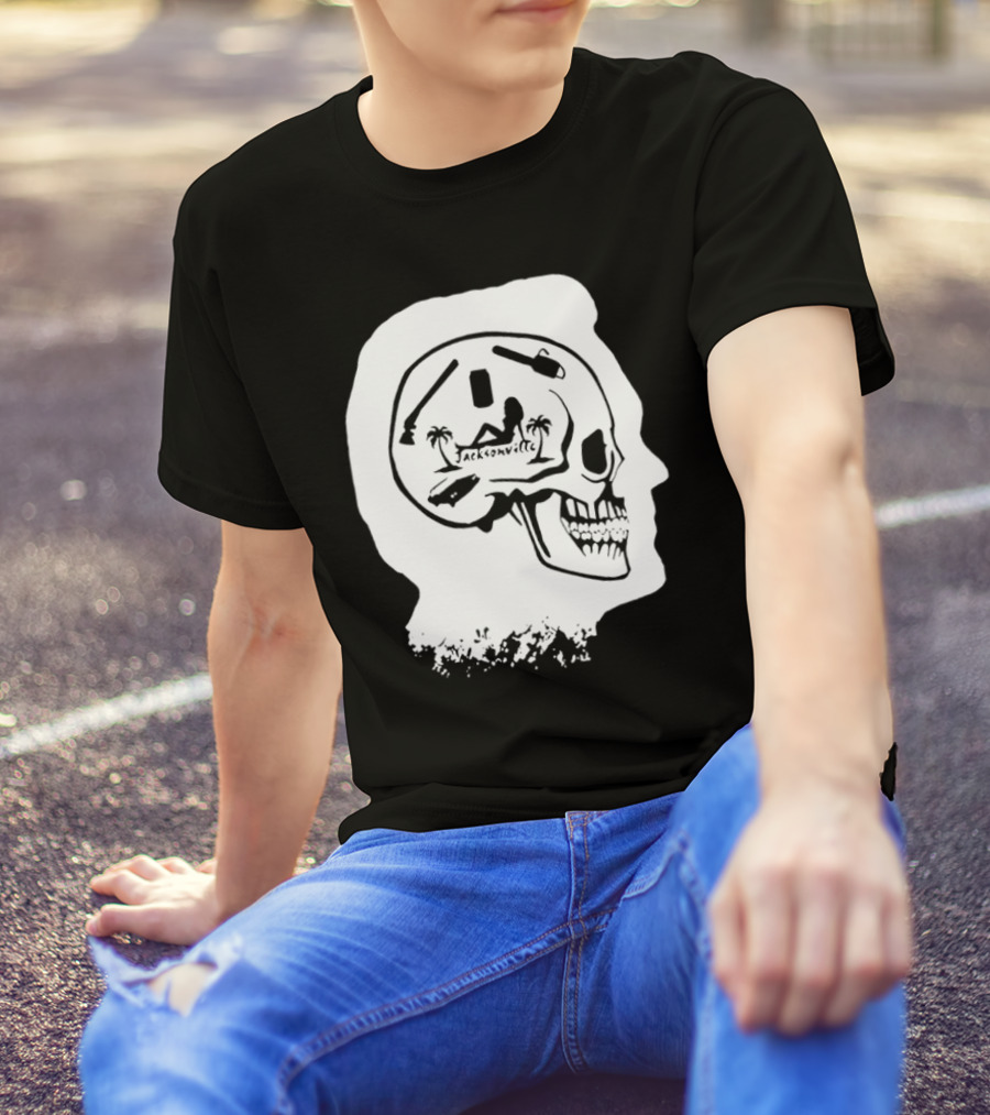 Jacksonville Skull With Palm Trees And Pyramid Inside Head Silhouette T-Shirt