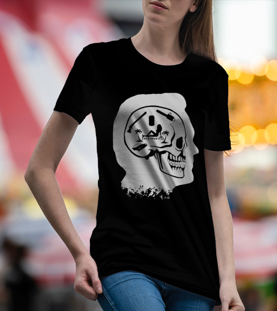 Jacksonville Skull With Palm Trees And Pyramid Inside Head Silhouette T-Shirt