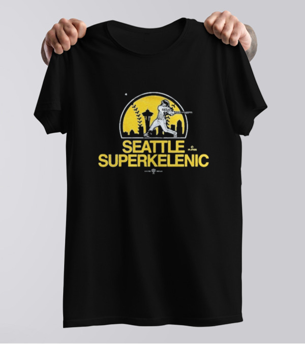 Seattle SuperKelenic Player Silhouette With Space Needle And Cityscape T-Shirt