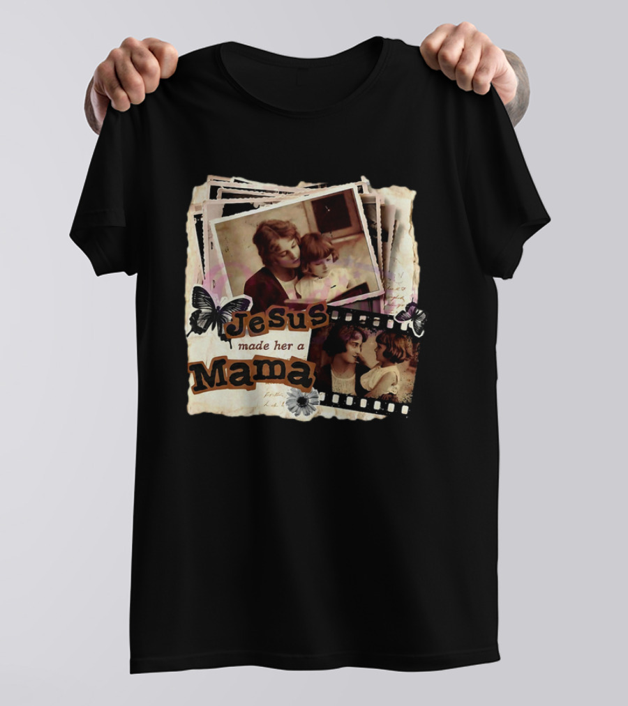 Mama Retro Butterfly Jesus Made Her A Mama Vintage Photos T-Shirt