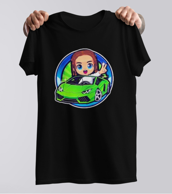 Leontin Car 2024 Cartoon Character In Green Sports Car With Peace Sign T-Shirt