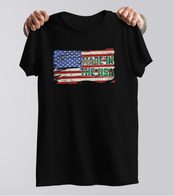 Made In The USA American Flag Stars Stripes Vintage Look T-Shirt