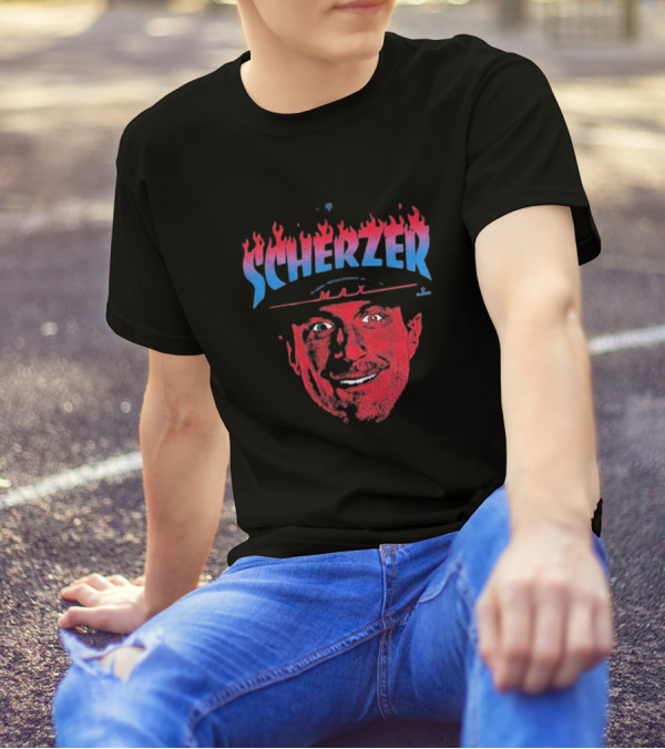 Max Scherzer Flames Face Blue And Red Illustration T-Shirt