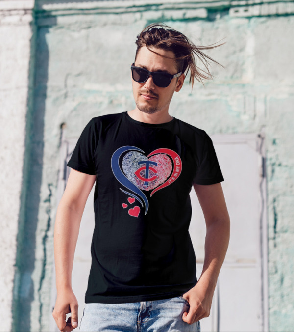 Minnesota Twins TC Logo It's In My DNA Heart Fingerprint Pattern T-Shirt