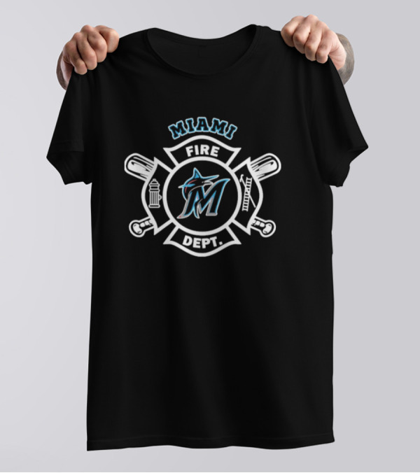 Miami Marlins Fire Dept Firefighters Maltese Cross Axe Hose T-Shirt