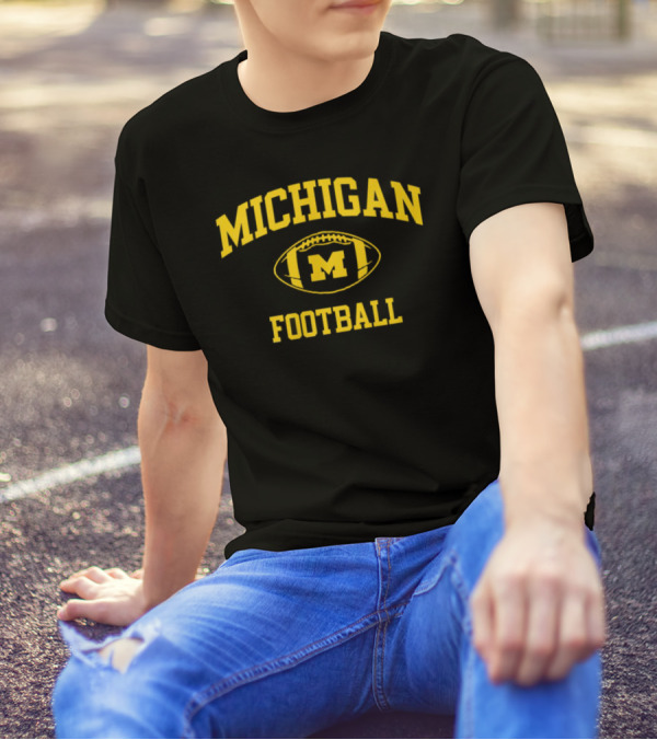 Michigan Wolverines Football Navy Classic Arched M Wordmark T-Shirt