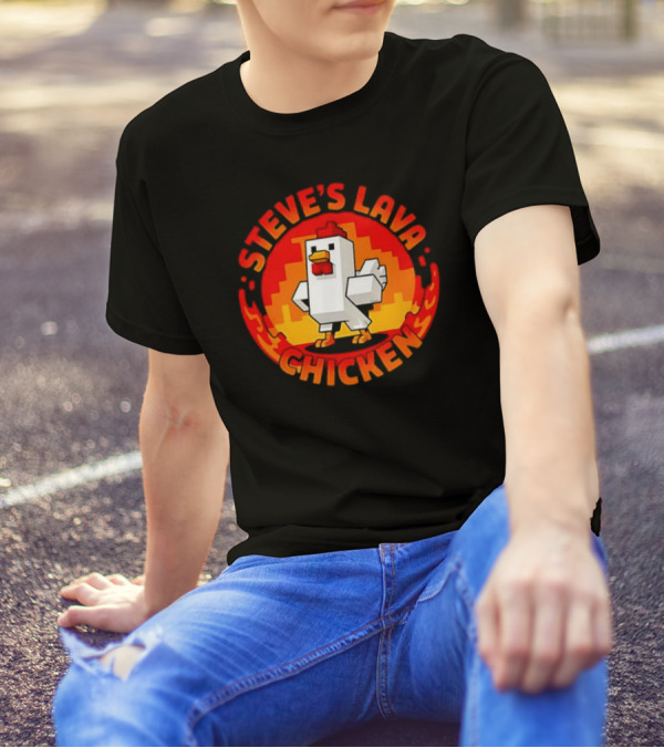Steve's Lava Chicken Pixel Art Blocky Style T-Shirt