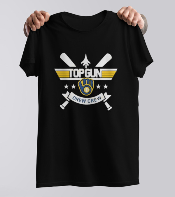 Milwaukee Brewers Top Gun Drew Crew Baseball Bat Glove Stars T-Shirt