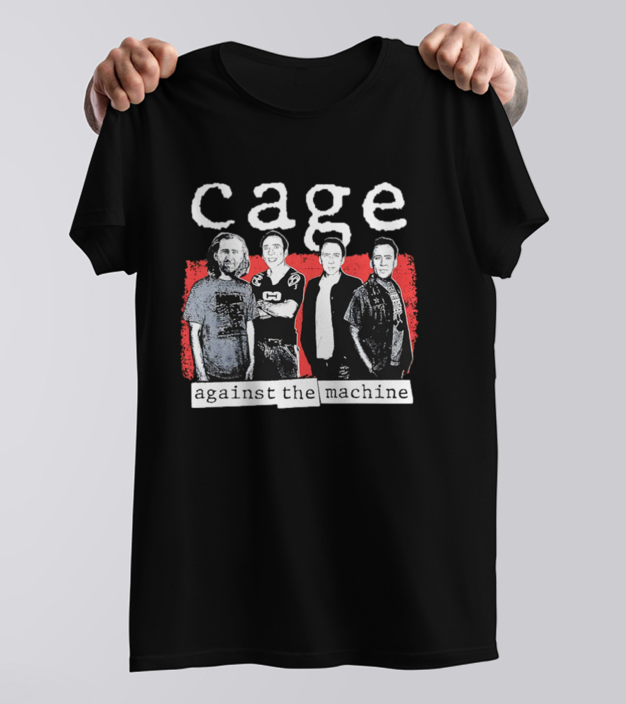 Cage Against The Machine Iconic Crew Band Members Textured Red Background T-Shirt