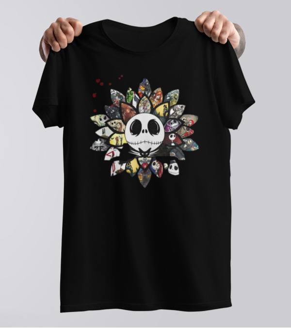 Nightmare Sunflower Jack Skellington Collage Sunflower Design Halloween Elements T-Shirt