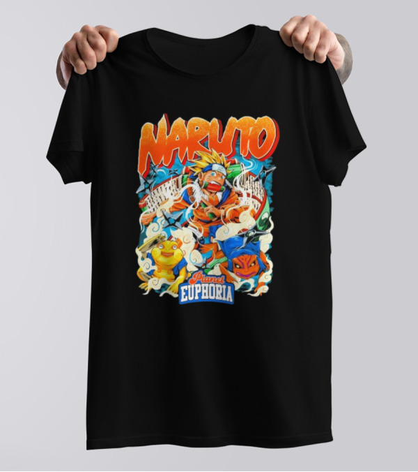 Naruto Planet Euphoria Visible Text With Ninja Frogs And Kunai Swirling Cloud Elements T-Shirt