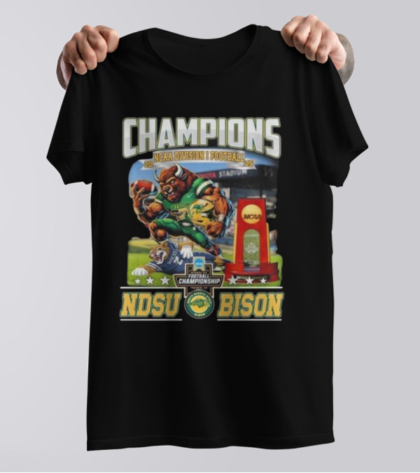 NCAA Division I Football Champions 2025 NDSU Bison Mascot Trophy Football Championship T-Shirt