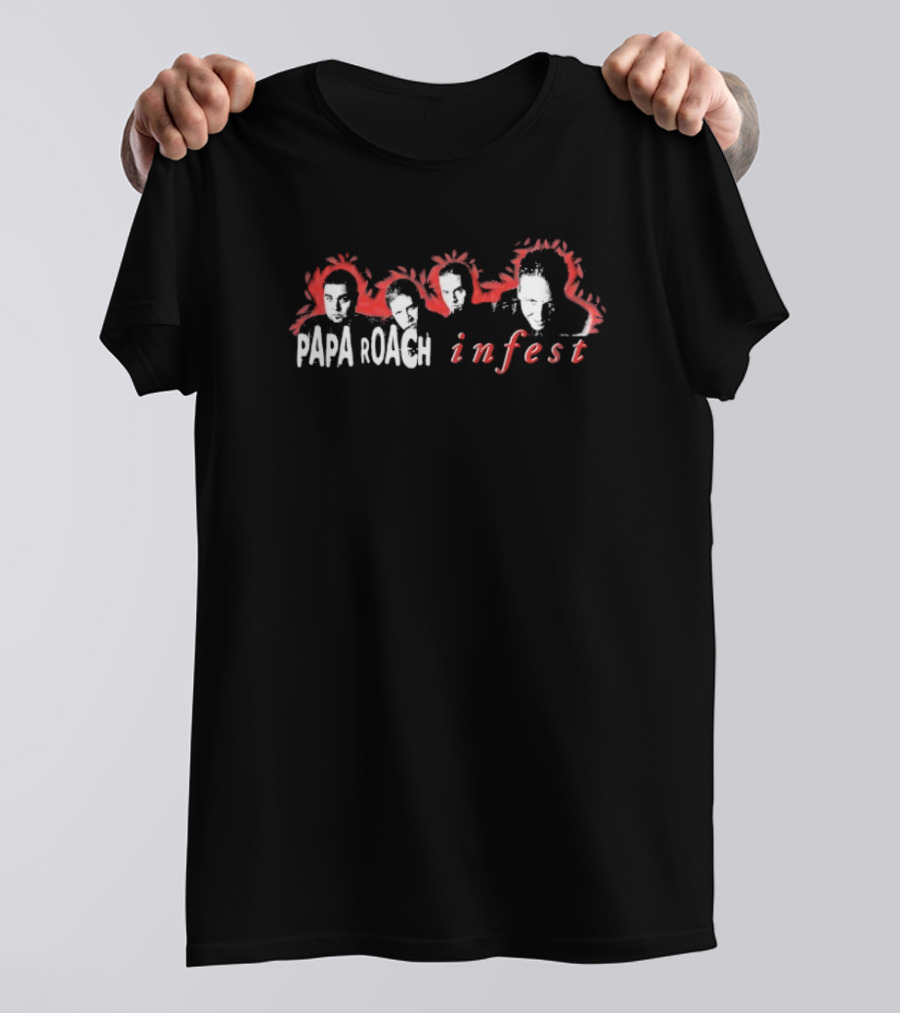 Papa Roach Infest Album Cover Art Faces Red And White T-Shirt