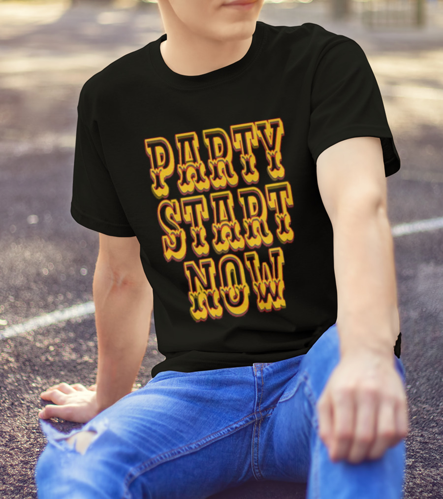 PARTY START NOW Bold Yellow Red Vintage Style T-Shirt