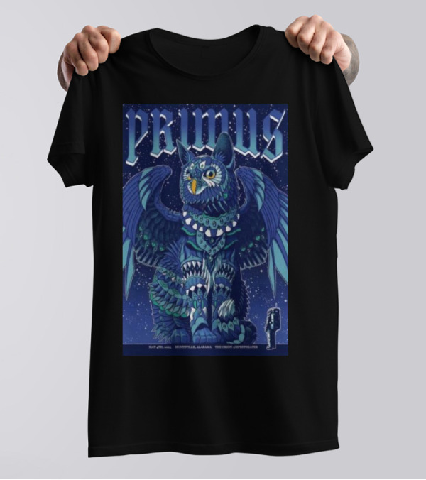 PRIMUS May 4 2025 Huntsville Alabama The Orion Amphitheater Owl Art T-Shirt