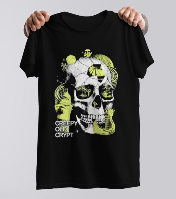 Rocco Botte Creepy Old Crypt Skull Neon Aesthetic T-Shirt