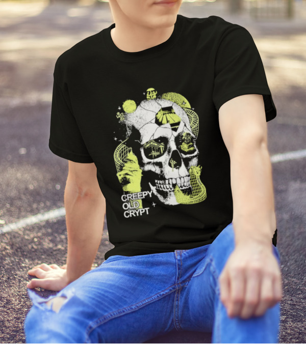 Rocco Botte Creepy Old Crypt Skull Neon Aesthetic T-Shirt