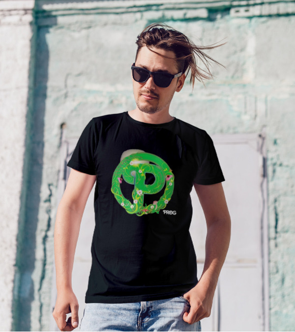 Prog Green Nature-Inspired Letter P With Flowers And Mushrooms T-Shirt