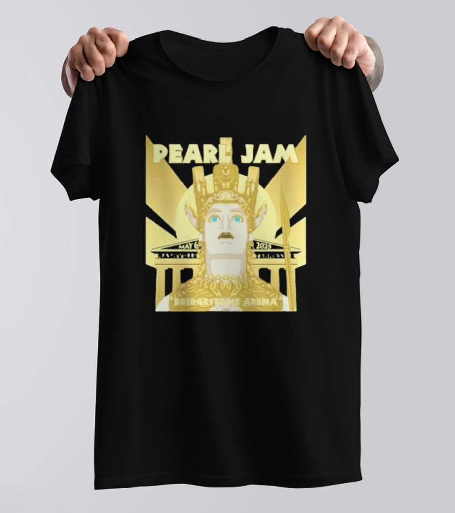 Pearl Jam Nashville TN Dark Matter World Tour 2025 Bridgestone Arena May 6 Event Athena Gold Warrior Helmet Design T-Shirt