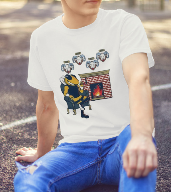 GT Mantel Pocket Yellow Jacket By Fireplace With Ram Trophies T-Shirt
