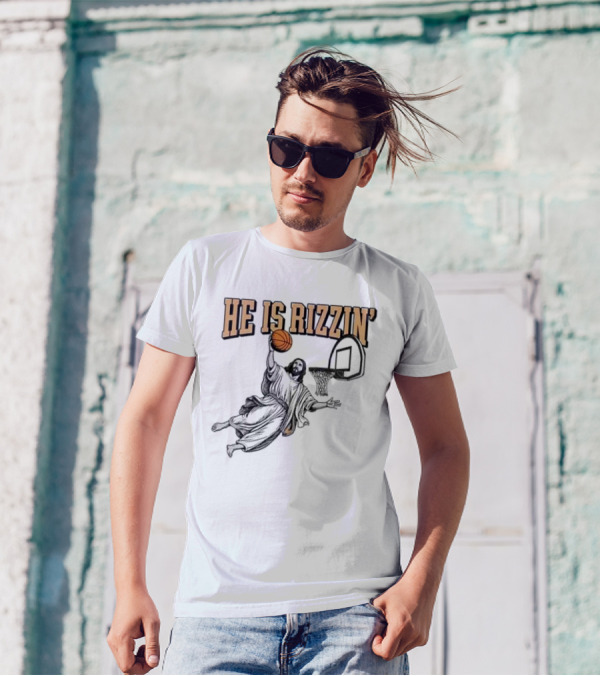 He Is Rizzin Jesus Dunk Basketball Retro Vintage Style T-Shirt