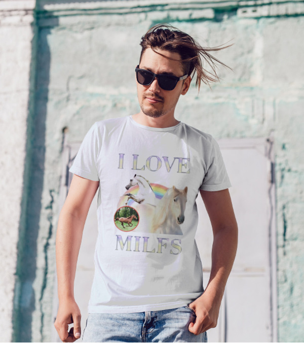 I Love MILFS Horses Rainbow Design T-Shirt