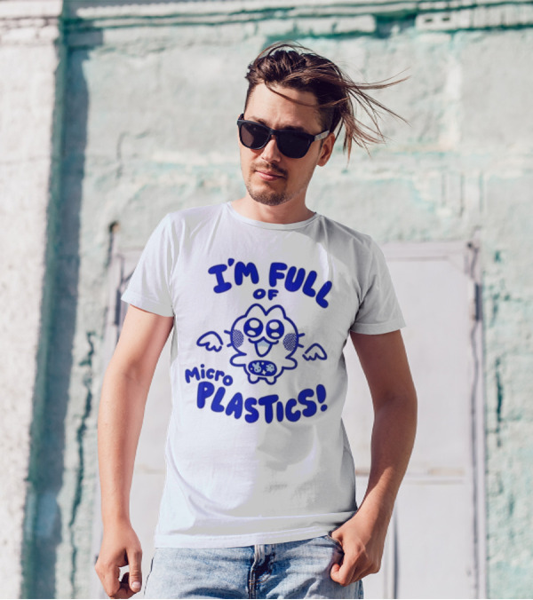 I'm Full Of Microplastics Funny Cartoon Character With Blue Outline T-Shirt