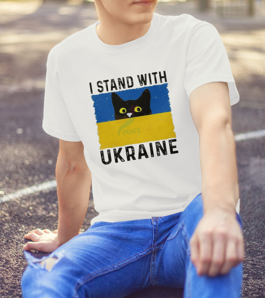 I Stand With Ukraine Cat Peace Symbol T-Shirt