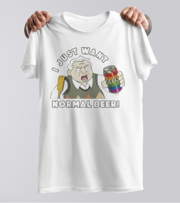 I Just Want Normal Beer Funny Cartoon Holding Rainbow Can T-Shirt
