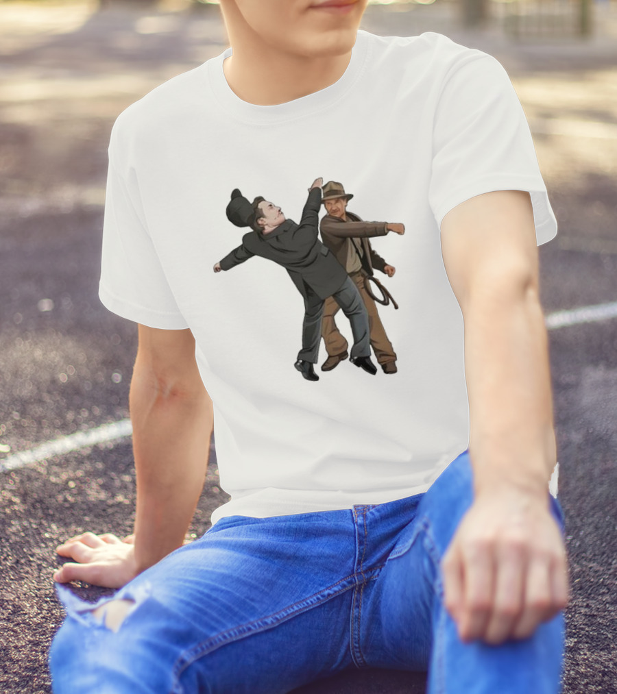 Indiana Jones Punching Elon Musk Salute Scene T-Shirt