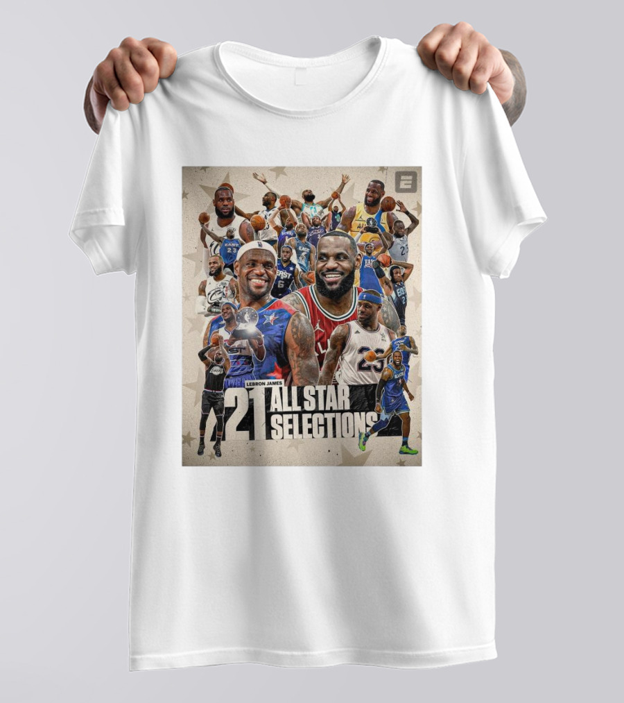 Lebron James 21 All Star Selections Celebrating Iconic NBA Career Highlights T-Shirt