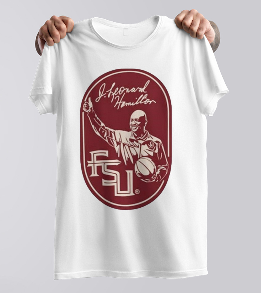 Leonard Hamilton FSU Basketball Coach With Ball And Signature T-Shirt