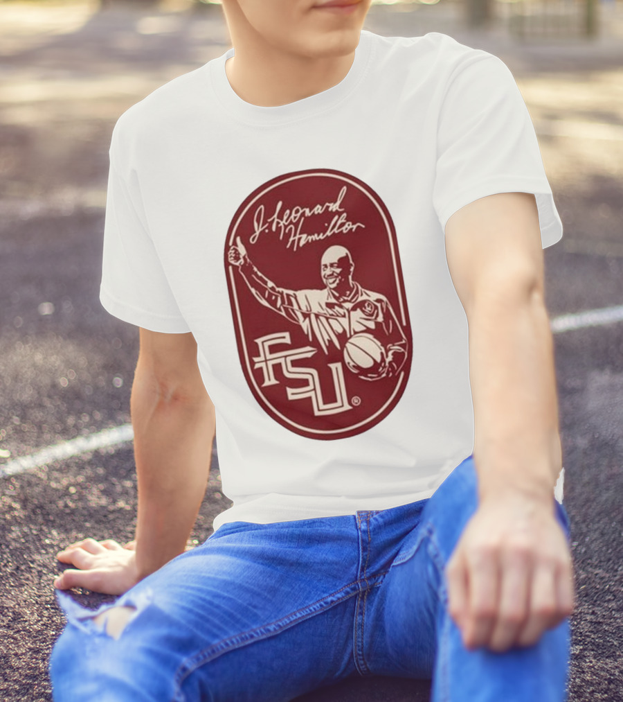 Leonard Hamilton FSU Basketball Coach With Ball And Signature T-Shirt