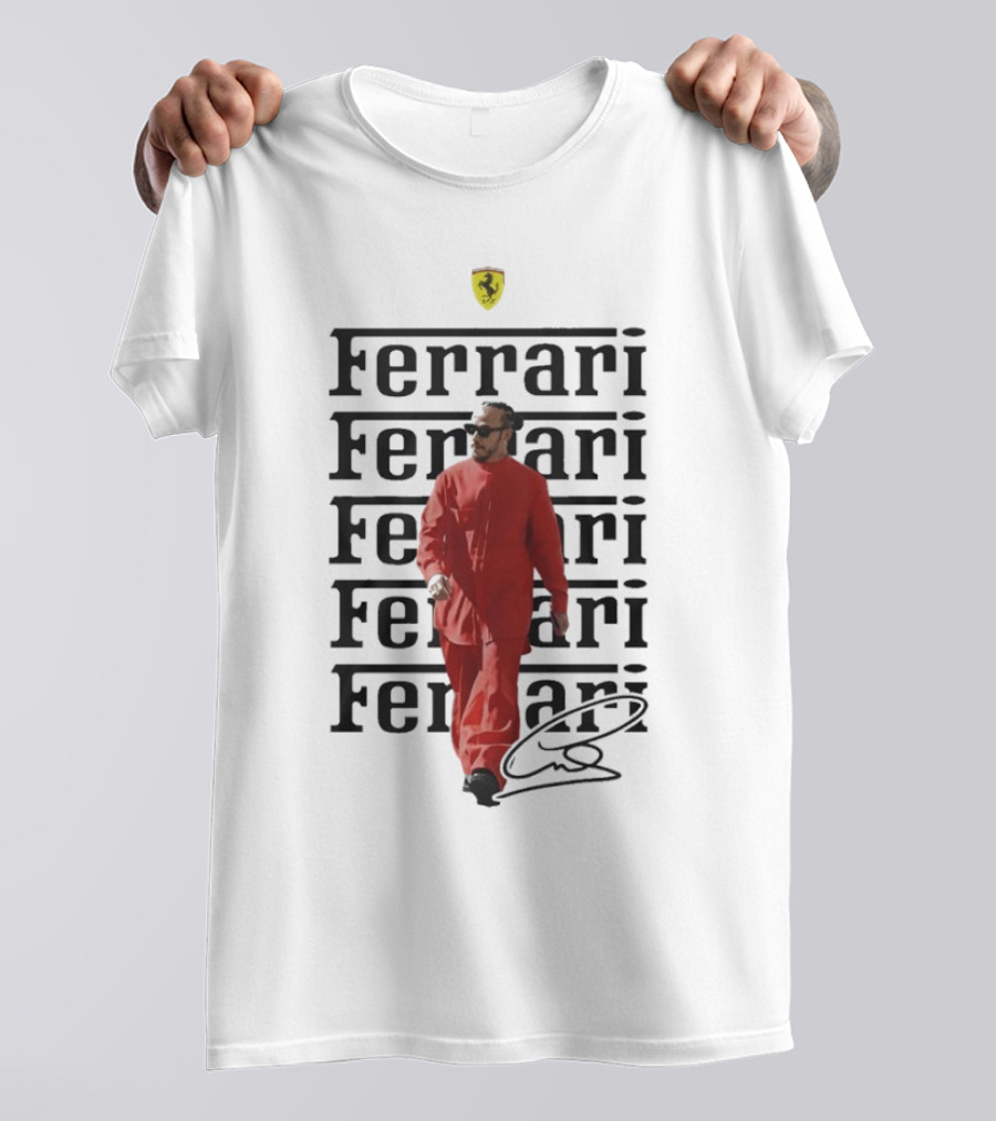 Ferrari 2025 Signature Lewis Hamilton Red Racing Suit T-Shirt