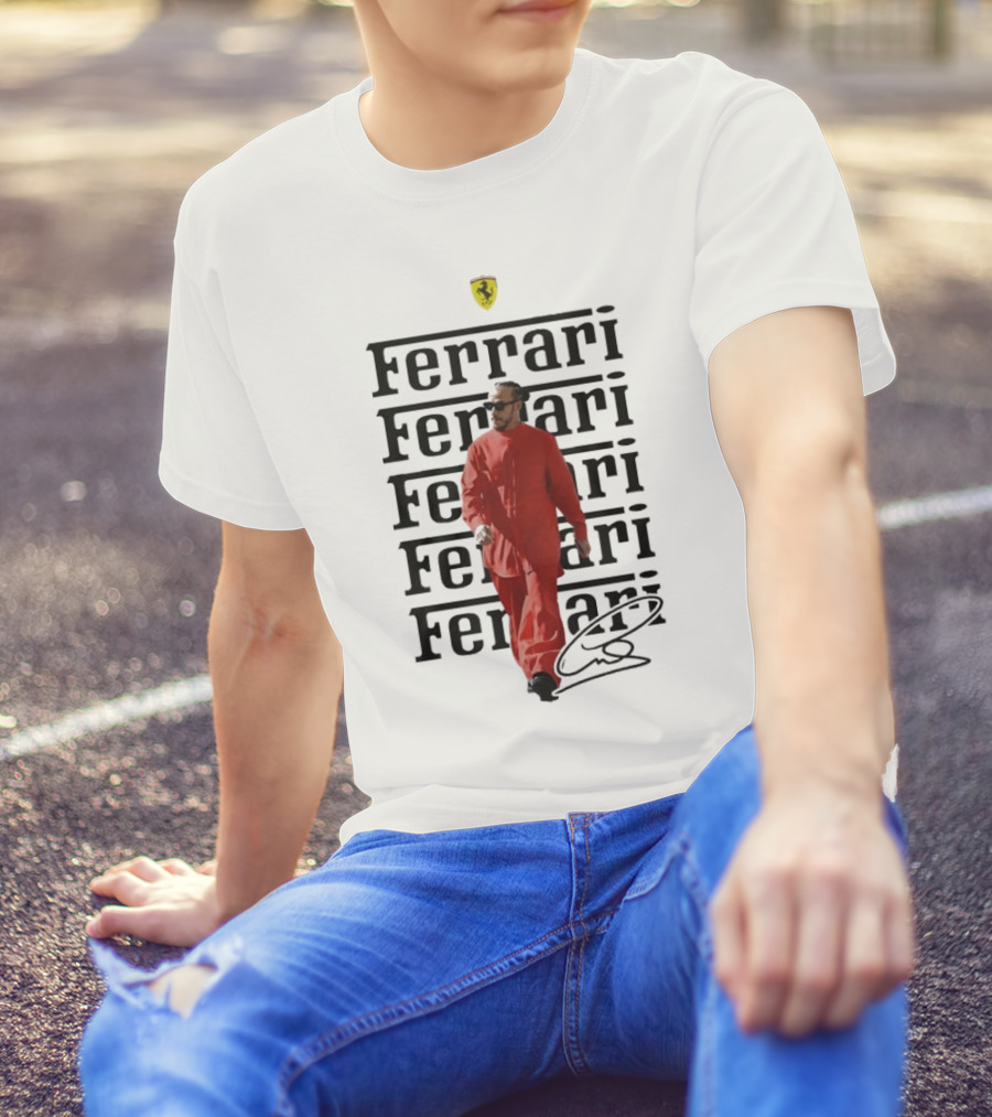 Ferrari 2025 Signature Lewis Hamilton Red Racing Suit T-Shirt