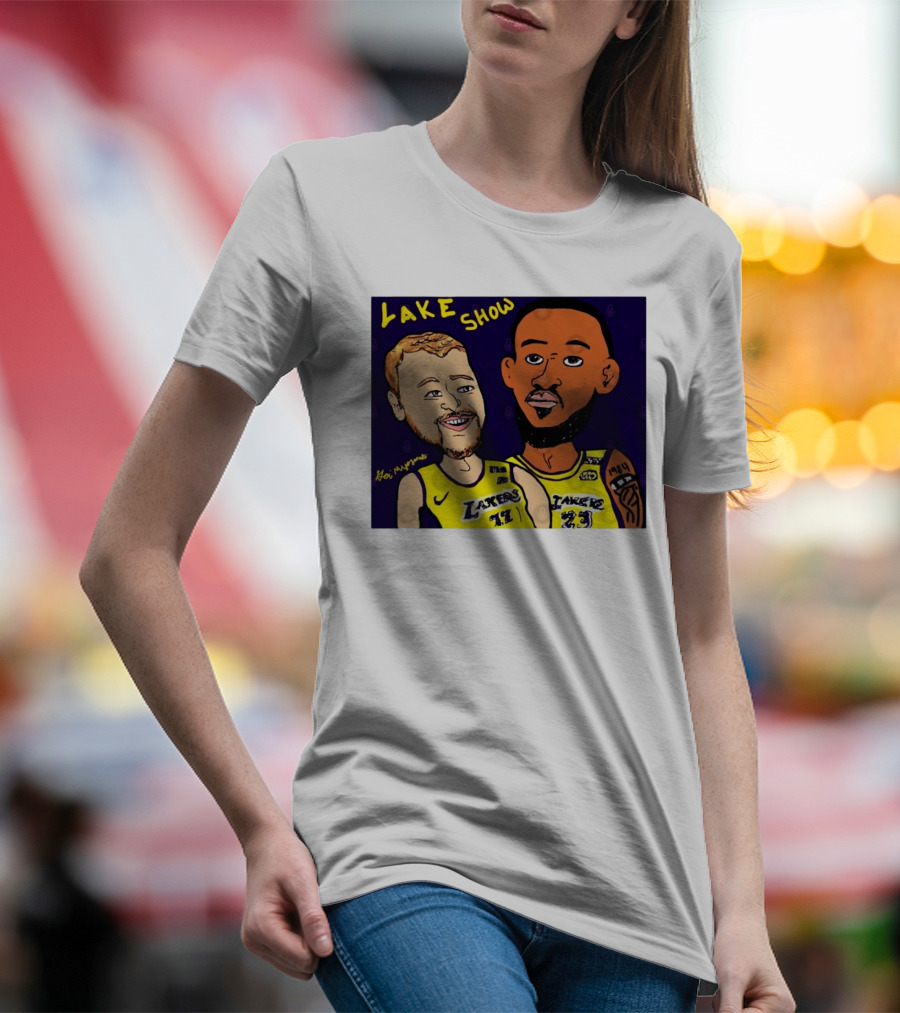 LeBron James And Luka Dončić Lake Show Lakers Cartoon Art 23 77 T-Shirt