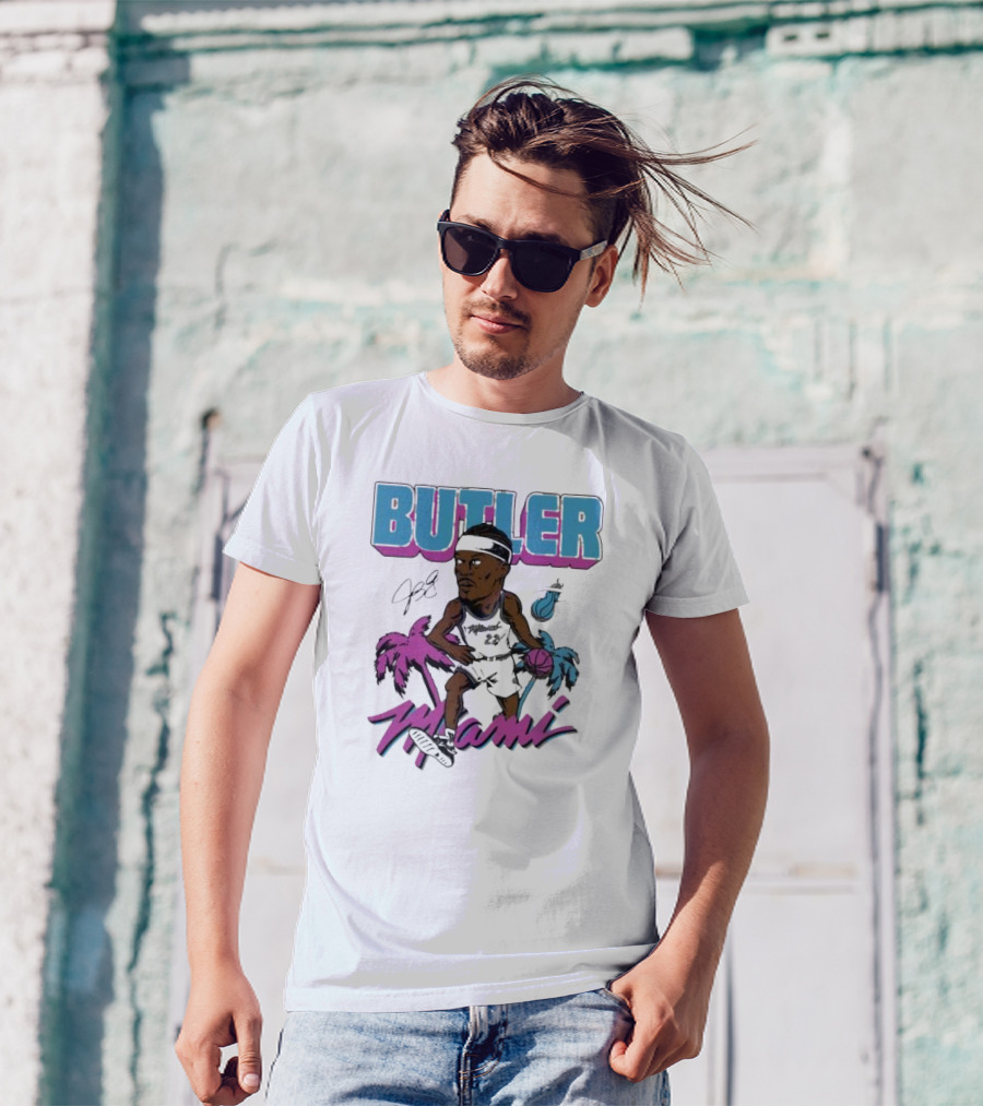 Butler Miami Basketball Caricature With Palm Trees And Flaming Ball T-Shirt