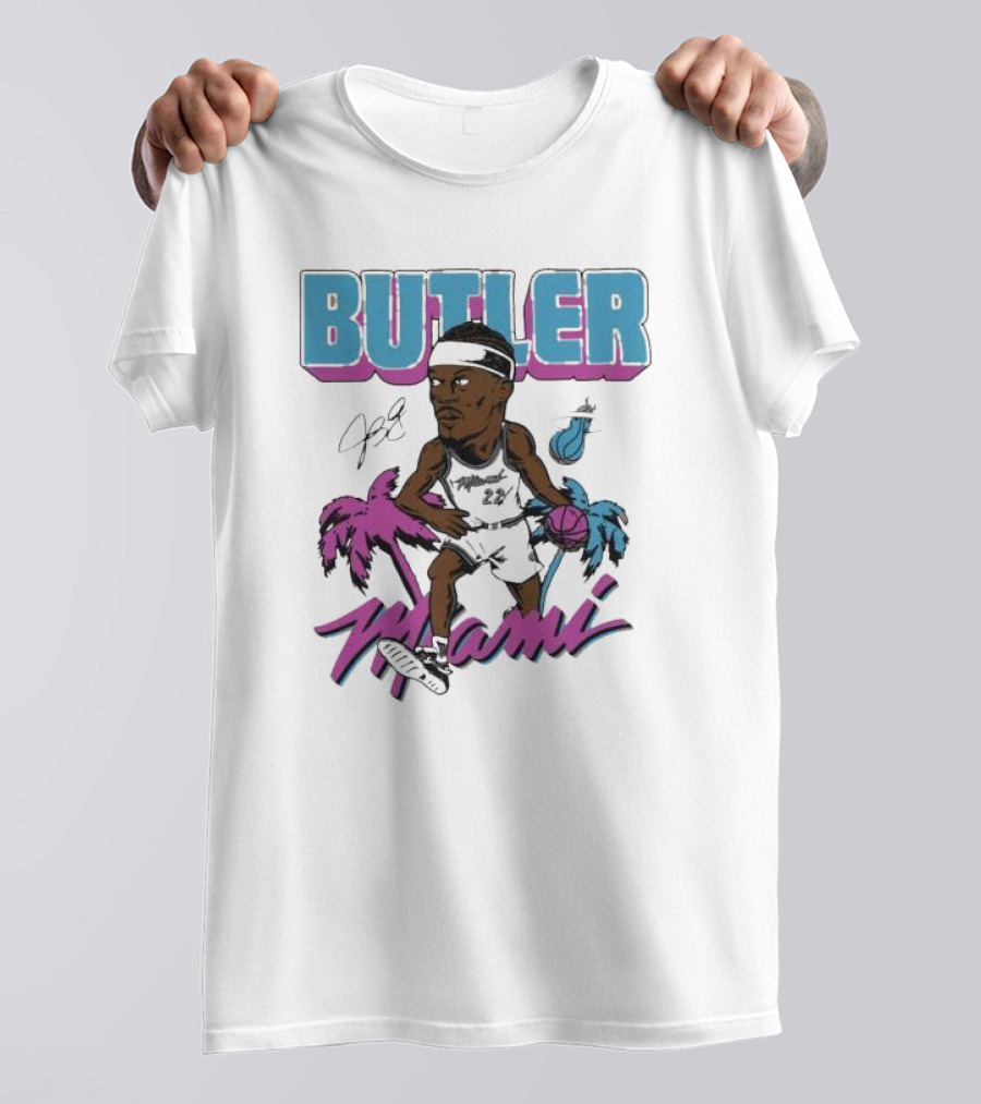 Butler Miami Basketball Caricature With Palm Trees And Flaming Ball T-Shirt