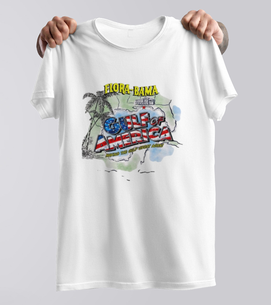 Flora-Bama Gulf Of America Making The Gulf Great Again 2025 Palm Tree Map T-Shirt