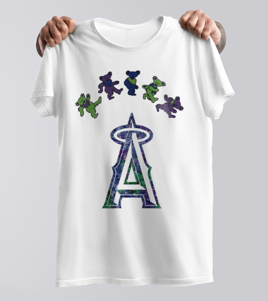 Los Angeles Angels Grateful Dead Night 2025 Dancing Bears And Halo Symbol T-Shirt