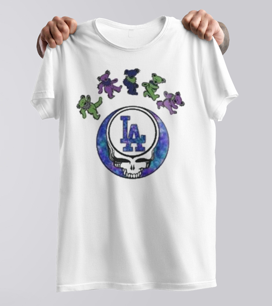 Los Angeles Dodgers 2025 Grateful Dead Skull Bears Night Baseball T-Shirt